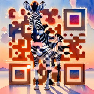 Зебра на закате: акварельное QR-код искусство — изображение 1
