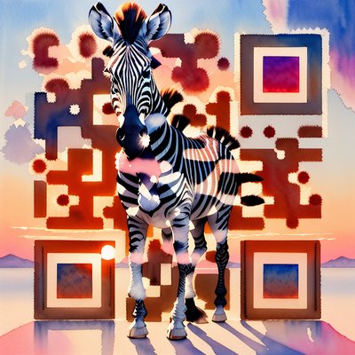 Zebra at Sunset Watercolor QR Code Art