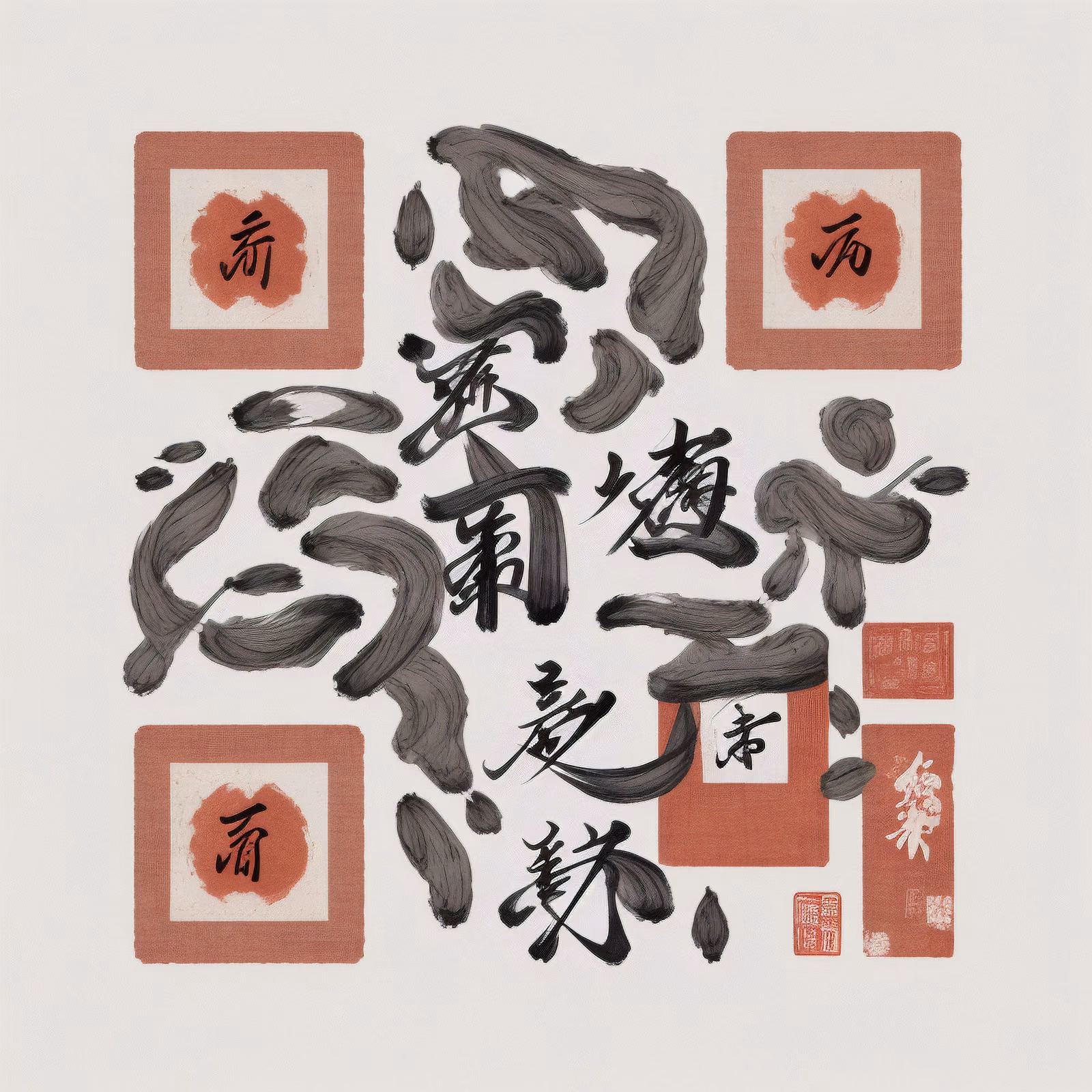 Chinese Brush Calligraphy Red Seals QR Code Art — image 1