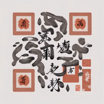 Chinese Brush Calligraphy Red Seals QR Code Art — image 1