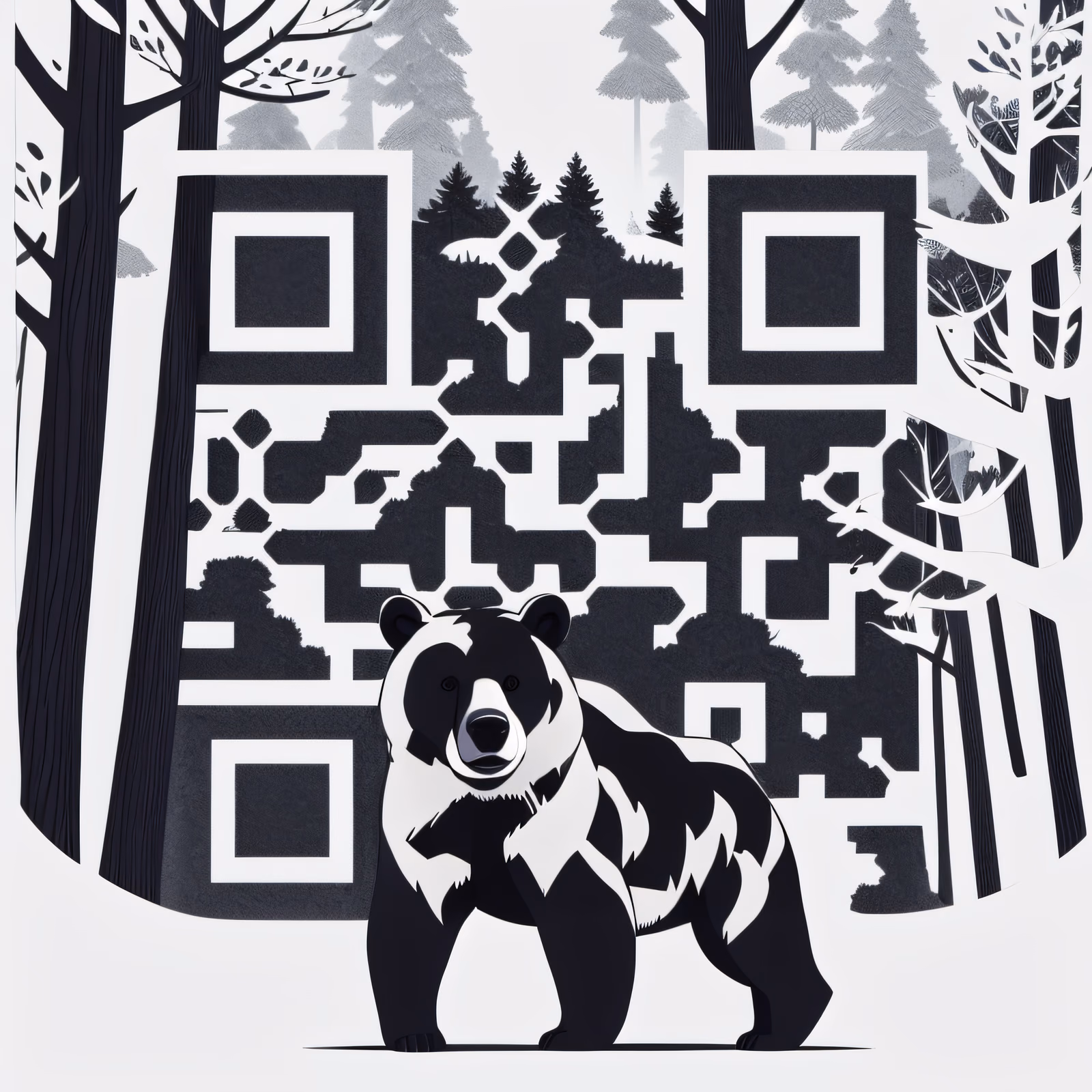 Black Bear Forest Vector QR Code for Posters — image 1