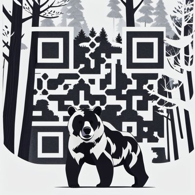 Black Bear Forest Vector QR Code for Posters