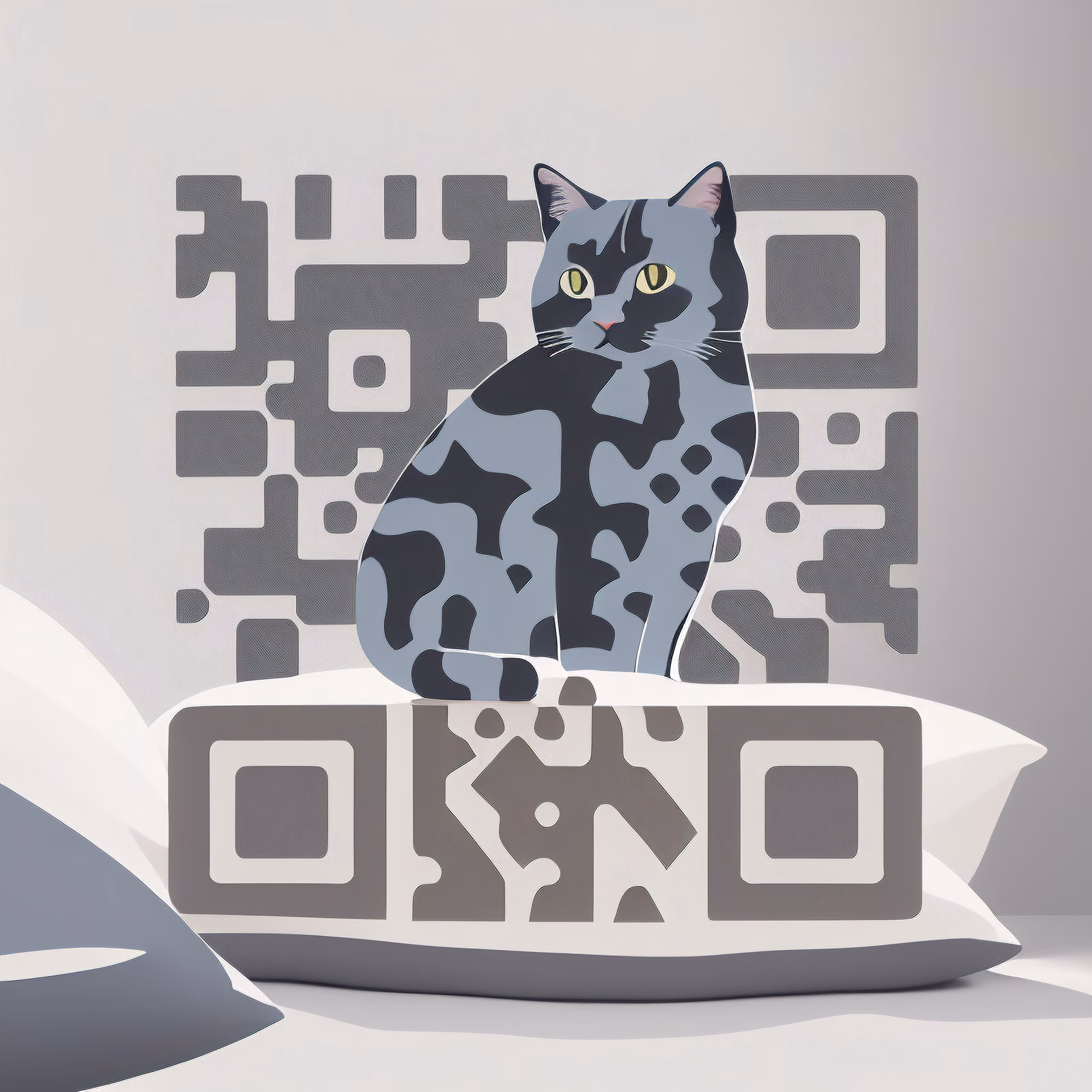 Gray Cat on Pillow Vector QR Code Art — image 1