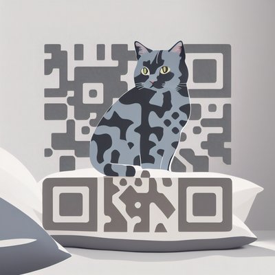 Gray Cat on Pillow Vector QR Code Art