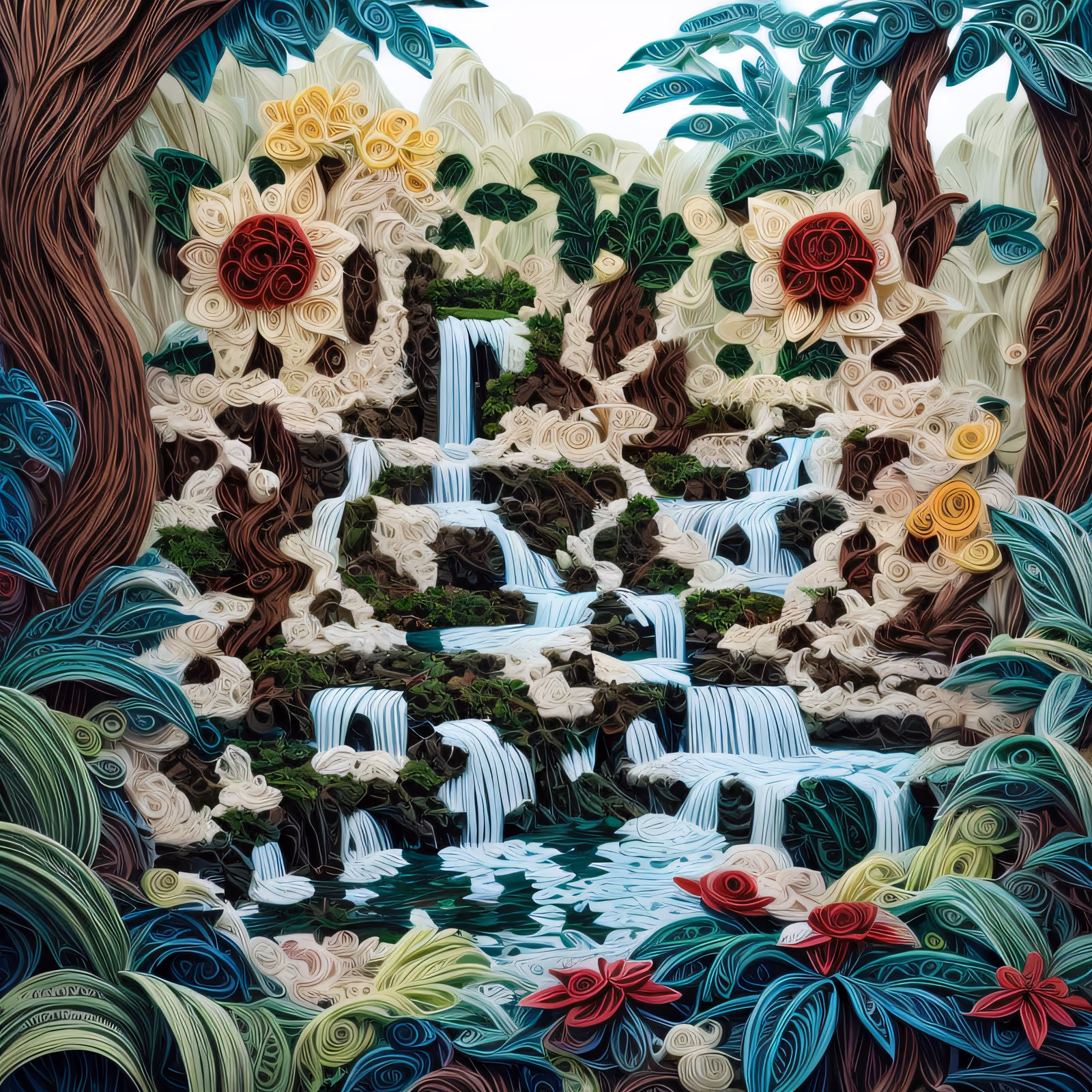 Paper Quilled Jungle Waterfall QR Code Art — image 1