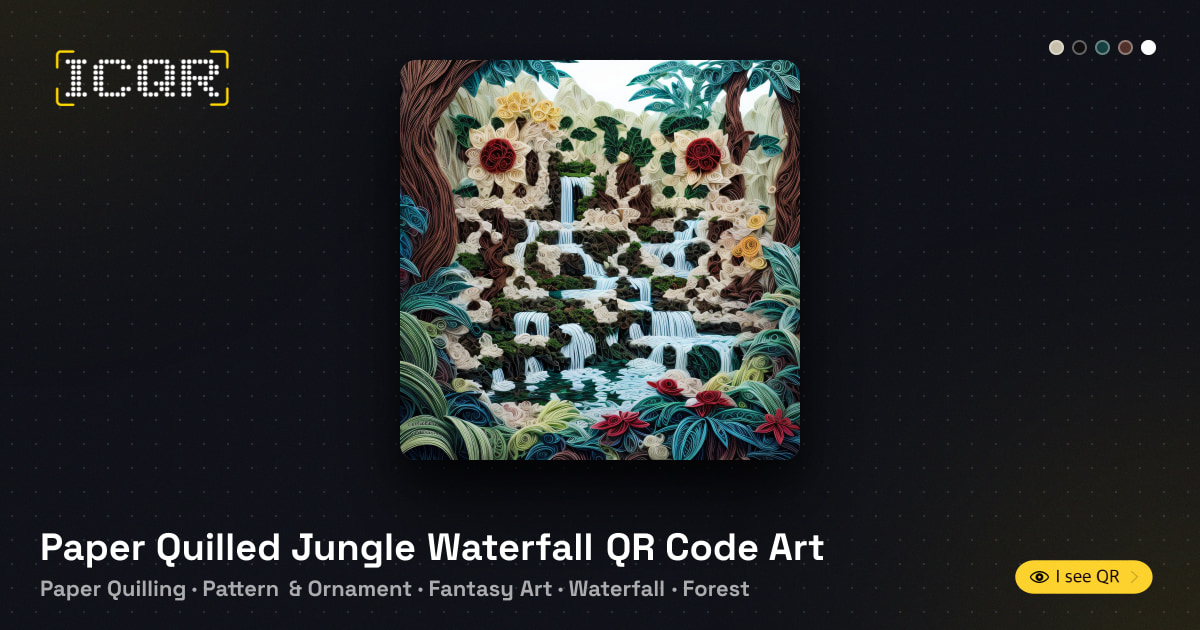 Paper Quilled Jungle Waterfall QR Code Art • ICQR