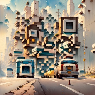 Cracked Highway City Watercolor QR Code Art