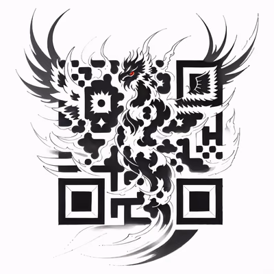 凤凰墨线纹身二维码艺术,适用于临时纹身 — 图片 1