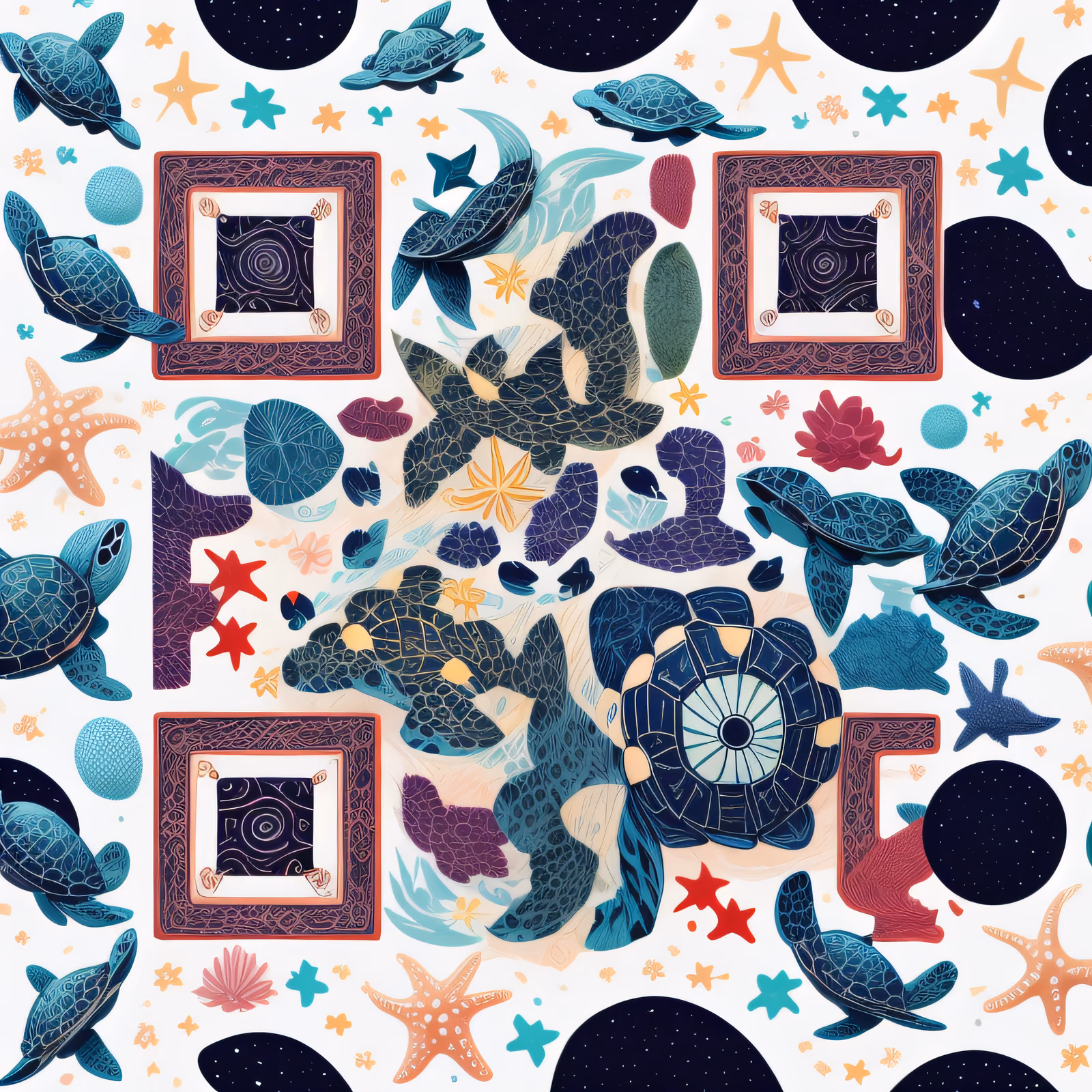 Sea Turtle Starfish Pattern QR Code for Apparel — image 1
