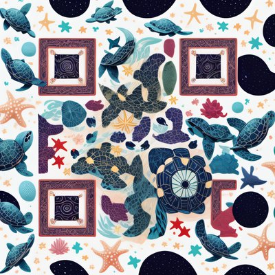 Sea Turtle Starfish Pattern QR Code for Apparel