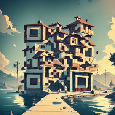Вилла у озера, цифровая иллюстрация: QR-код