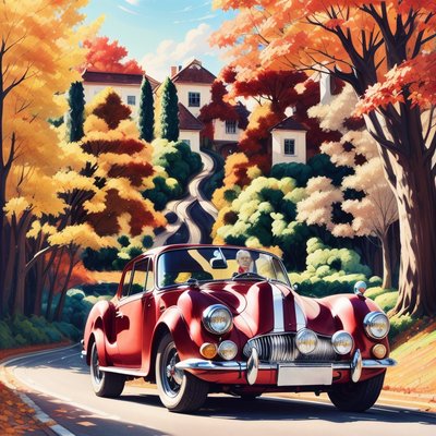 Red Classic Car Autumn Gouache QR Code Art