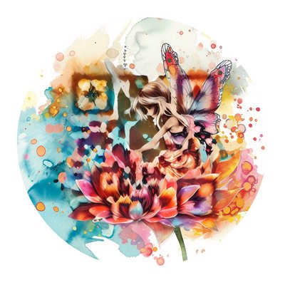 Fairy on Flower Watercolor QR Code for Stickers