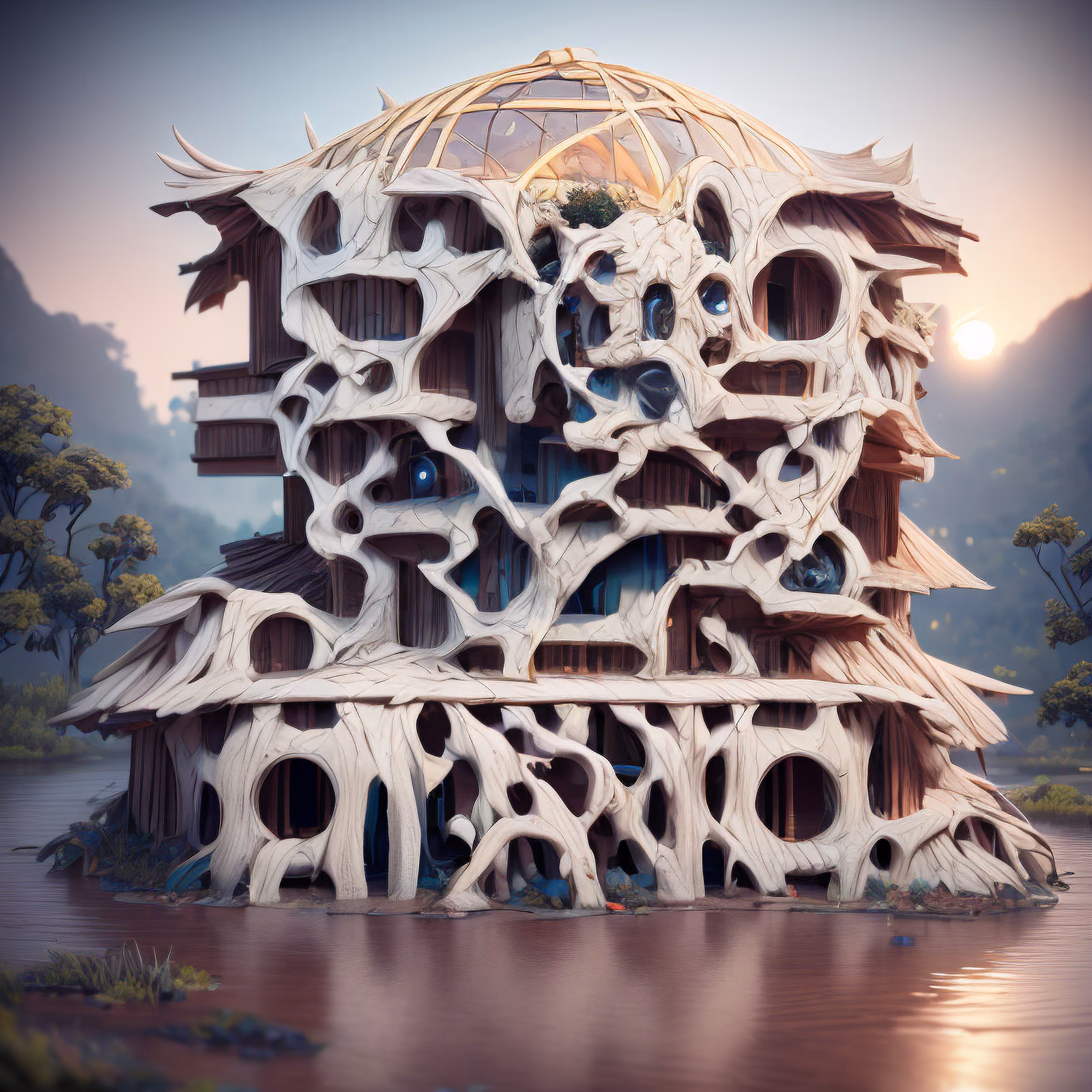 Organic Wetland Pavilion 3D Render QR Code Art — image 1