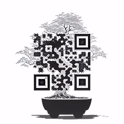 盆景树水墨绘画二维码艺术 — 图片 1