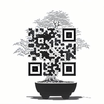 Bonsai Tree Ink Drawing QR Code Art