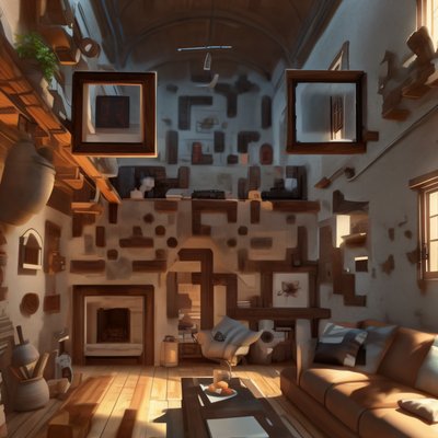 Cozy Rustic Living Room 3D QR Code Art