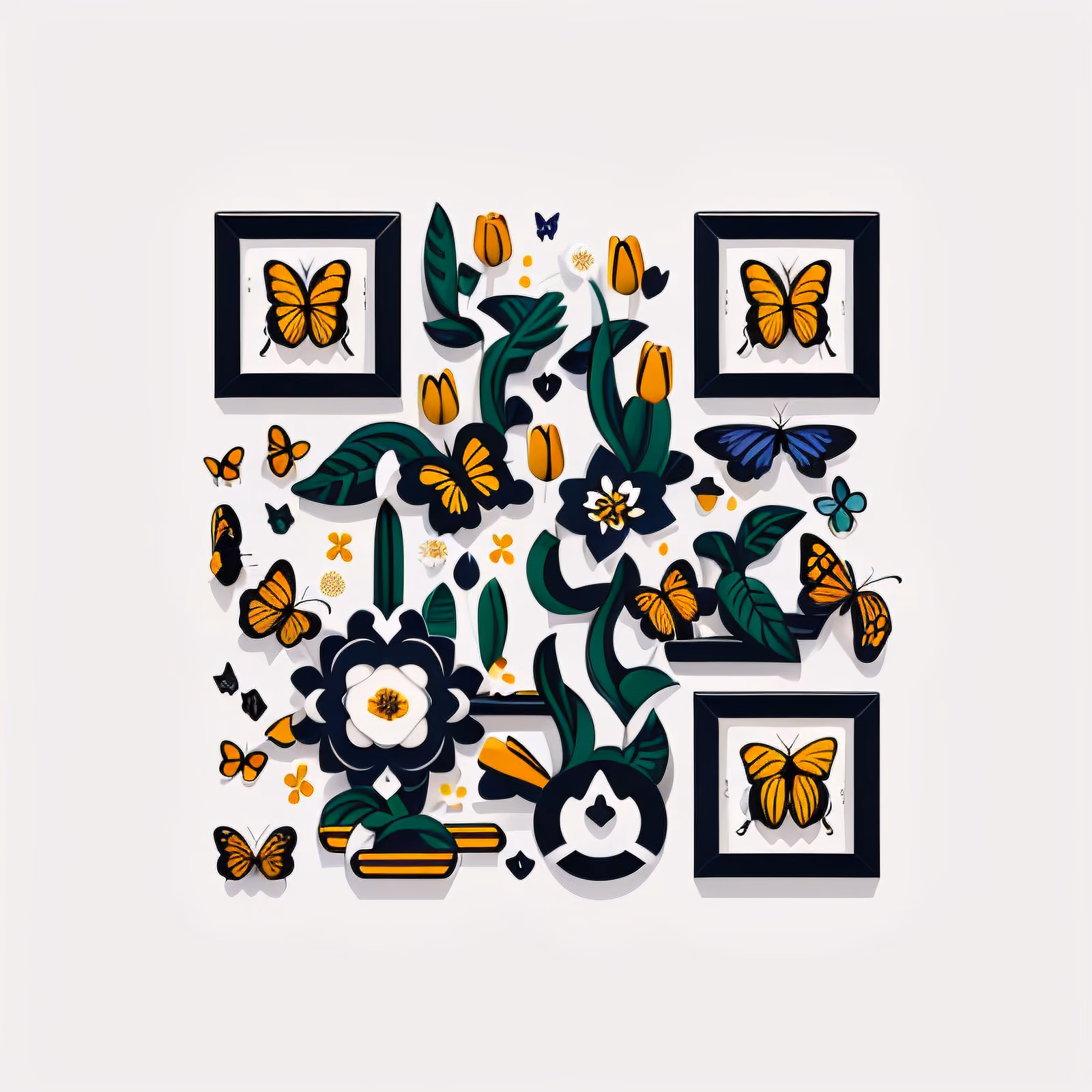 Spring Butterflies and Tulips Vector QR Code for Packaging — image 1