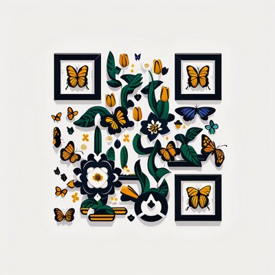 Spring Butterflies and Tulips Vector QR Code for Packaging