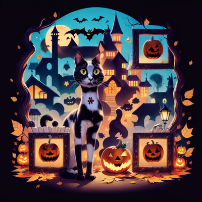 Halloween Cat and Castle Cartoon QR Code for Posters — image 1