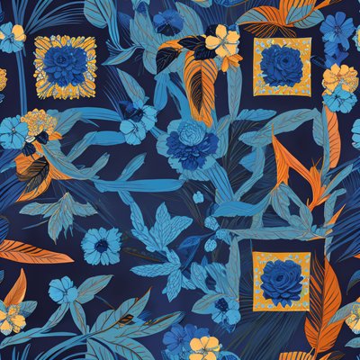 Blue Floral Silkscreen Pattern QR Code Art