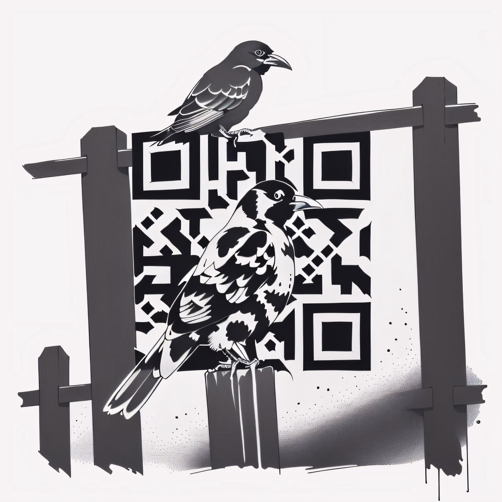Ворона на заборе, тату в технике туши, QR-код для временных татуировок — изображение 1