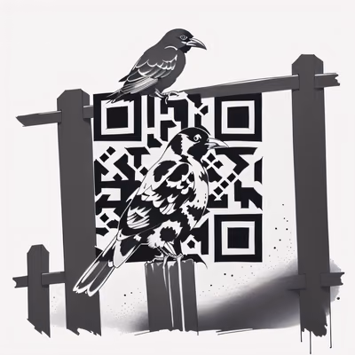 Ворона на заборе, тату в технике туши, QR-код для временных татуировок — изображение 1