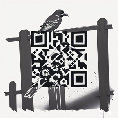 Crow on Fence Ink Tattoo QR Code for Temporary Tattoos