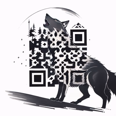 Воющий волк в технике татуировки тушью: QR-код для временных тату — изображение 1