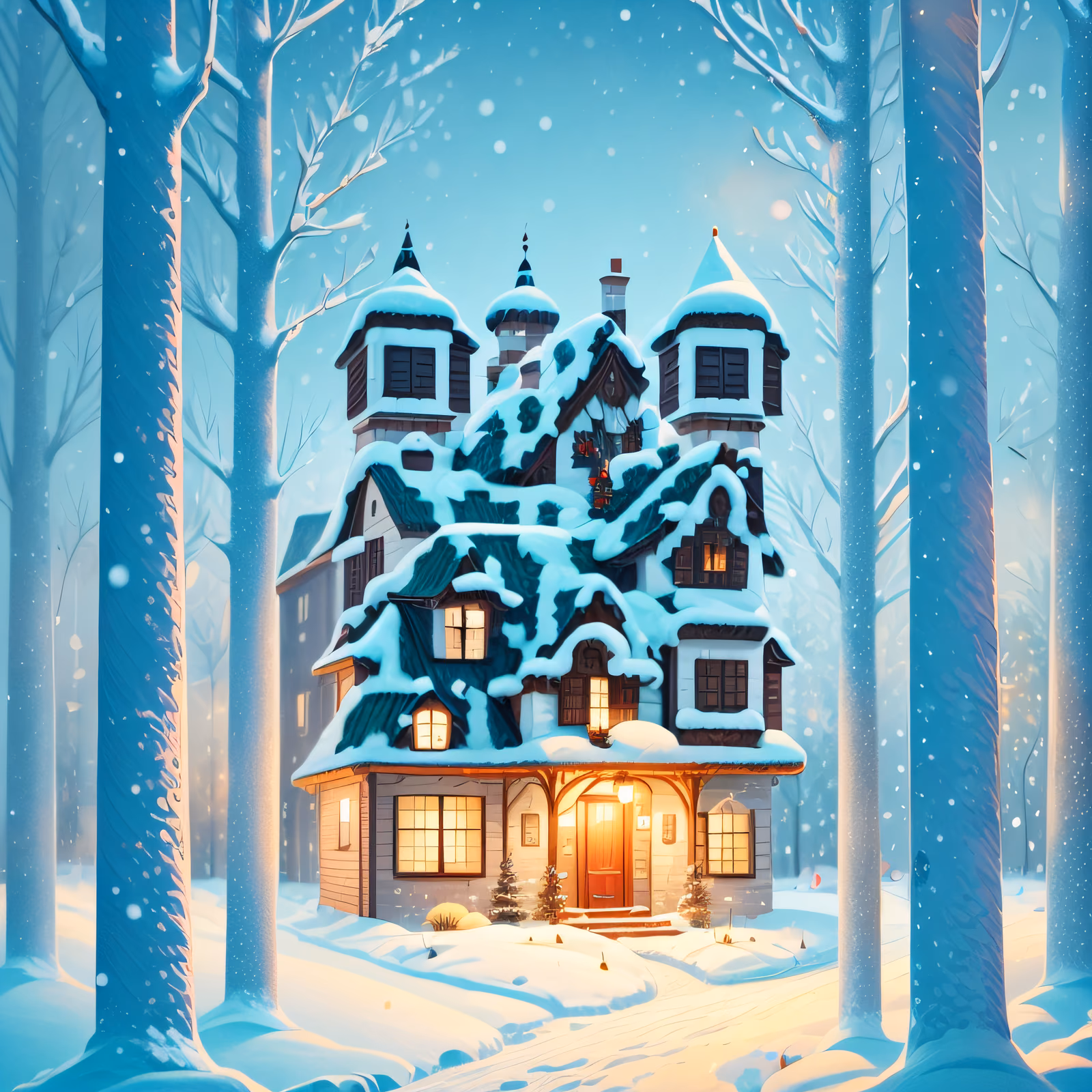 Snowy Storybook House Winter QR Code for Greeting Cards — image 1