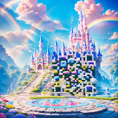 Rainbow Flower Garden Castle Fantasy QR Code Art — image 1