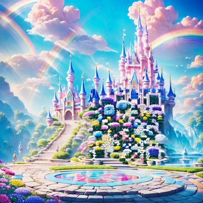 Rainbow Flower Garden Castle Fantasy QR Code Art