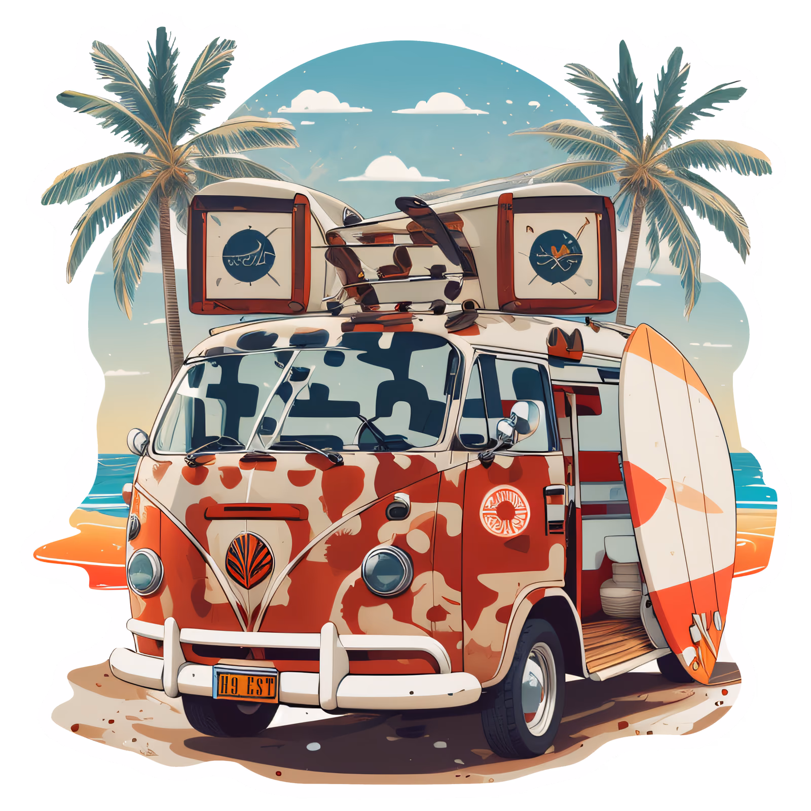Retro Beach Camper Van Vector Vehicles QR Code for Stickers — image 1