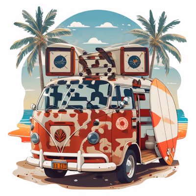 Retro Beach Camper Van Vector Vehicles QR Code for Stickers — image 1