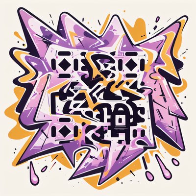 Purple Graffiti Lettering Burst QR Code for Stickers
