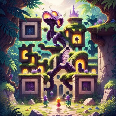 Alien Jungle Ruins Fantasy Poster QR Code for Posters