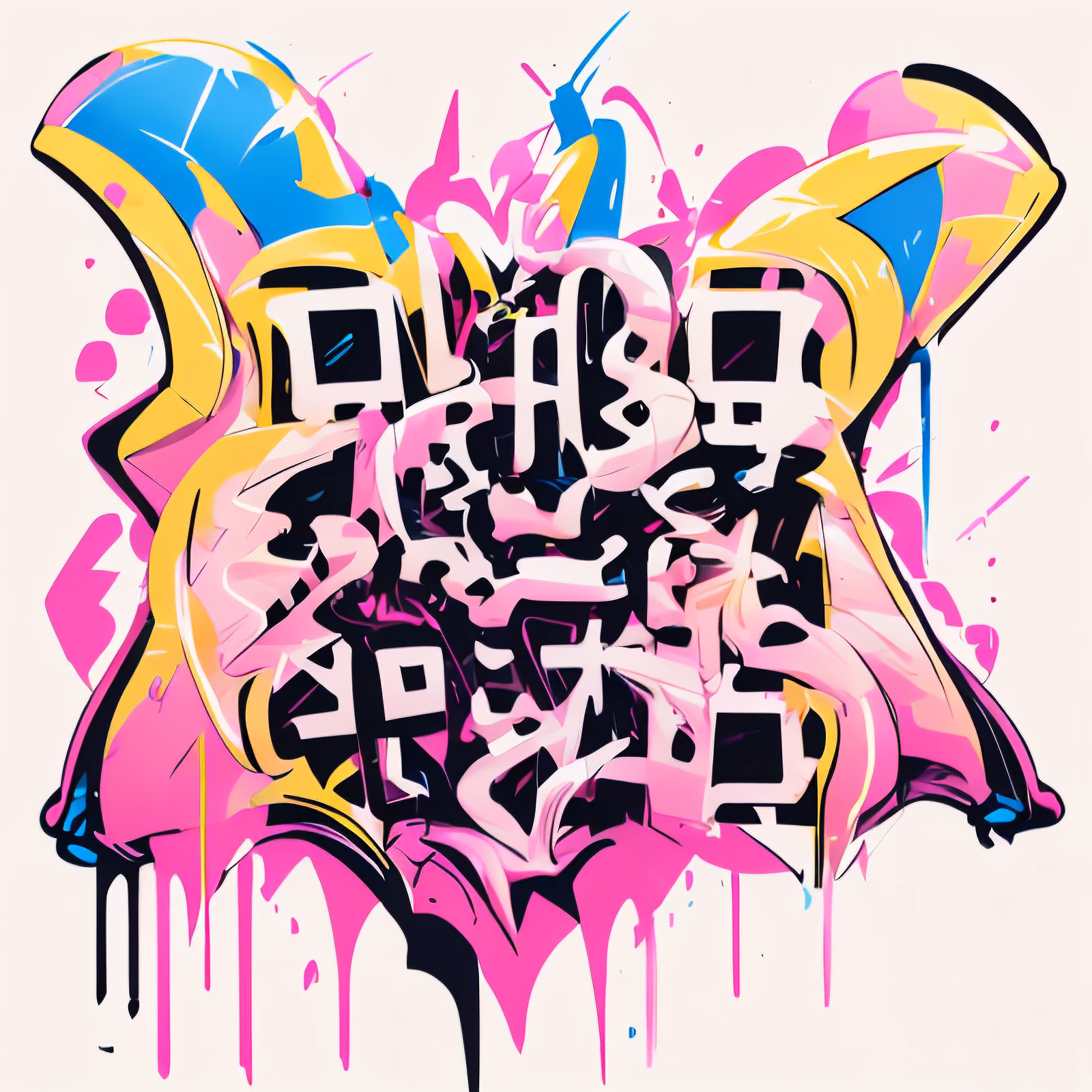 Pink Yellow Graffiti Lettering QR Code for Stickers — image 1