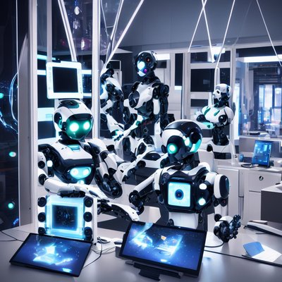 Robots in Futuristic Lab 3D QR Code