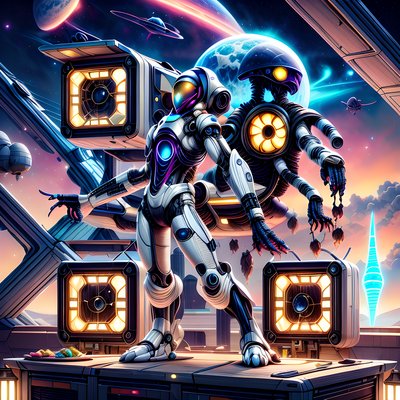 Robot and Alien Spaceport Sci-Fi QR Code for Posters