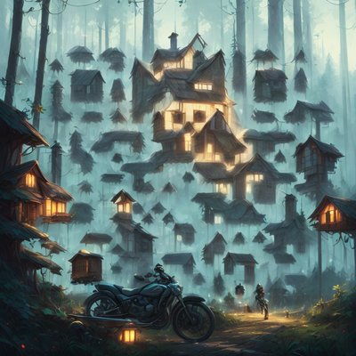 Misty Treehouse Village Concept Art QR Code for Posters