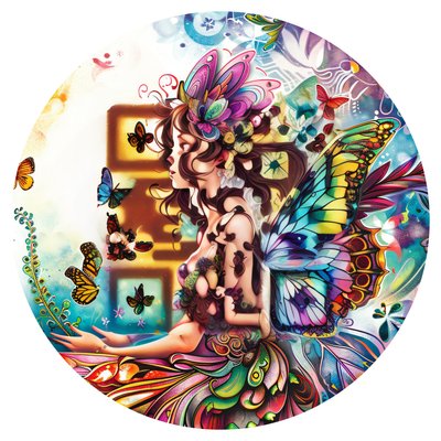 蝴蝶仙子奇幻二维码艺术,适用于贴纸