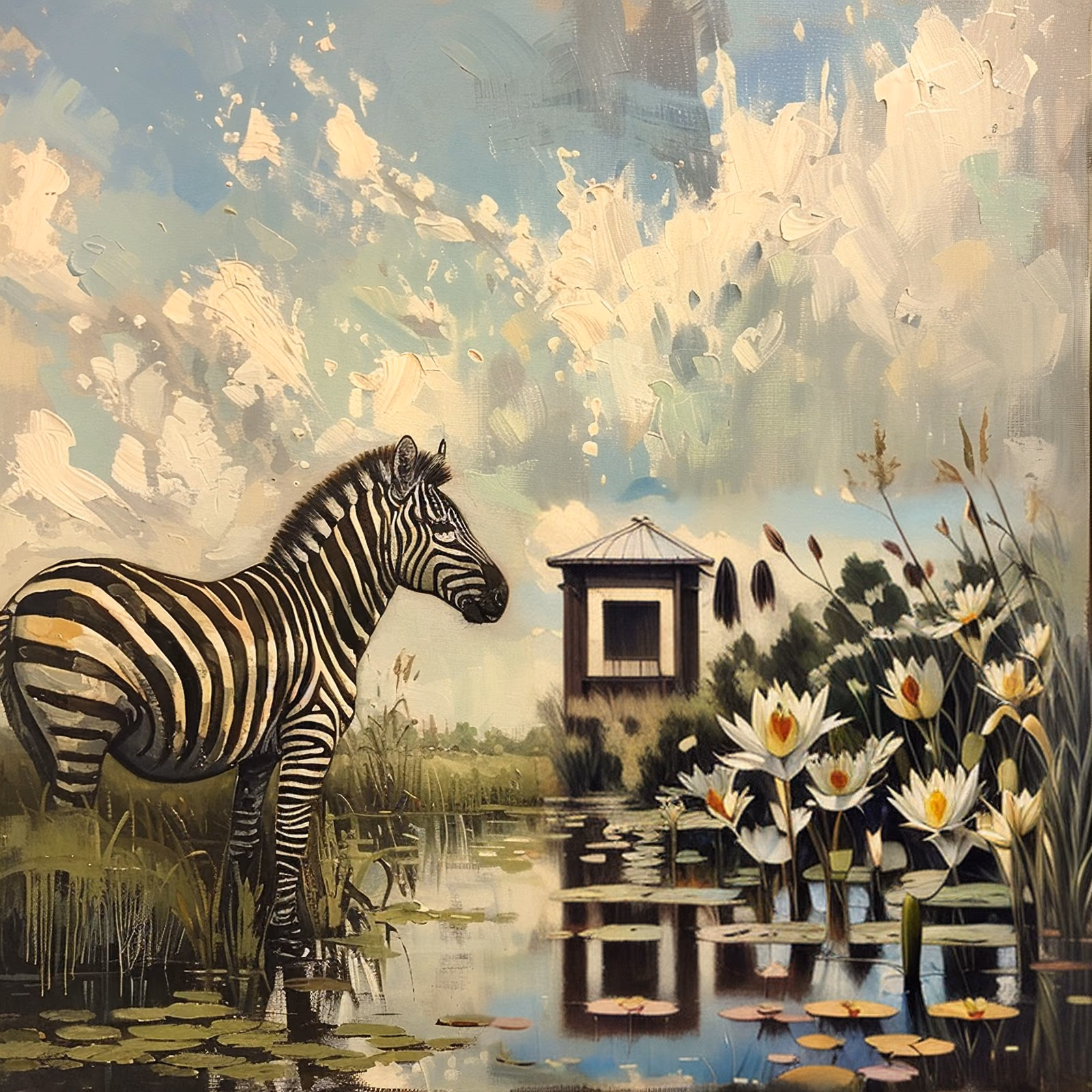 Zebra Marsh Oil Painting QR Code Art — image 1
