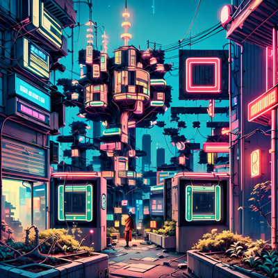 Neon Cyberpunk Alley Cityscape QR Code for Posters — image 1