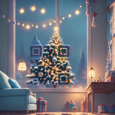 Cozy Christmas Living Room QR Code for Greeting Cards