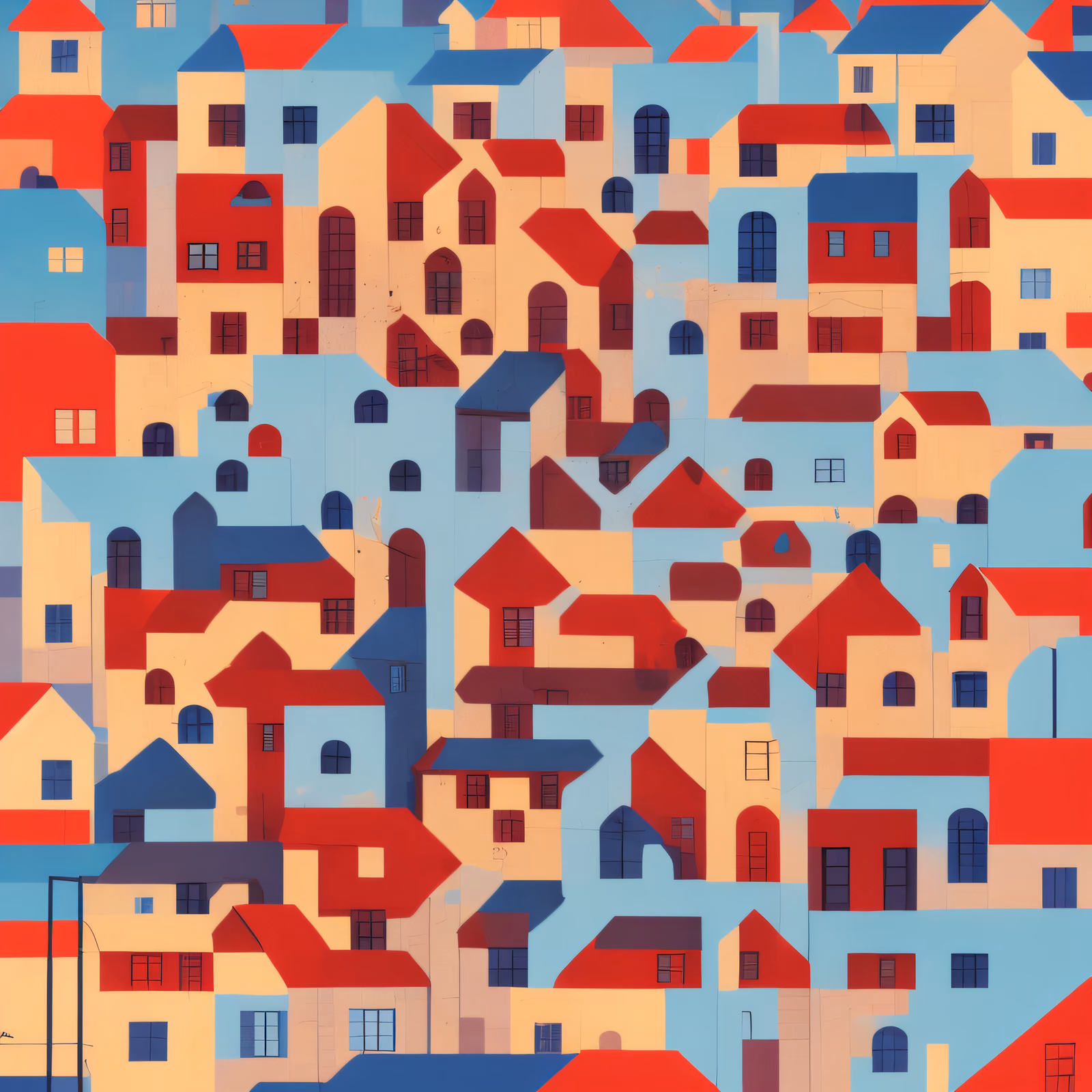 Red and Blue Houses Storybook QR Code Art — image 1