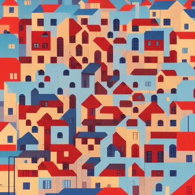 Red and Blue Houses Storybook QR Code Art