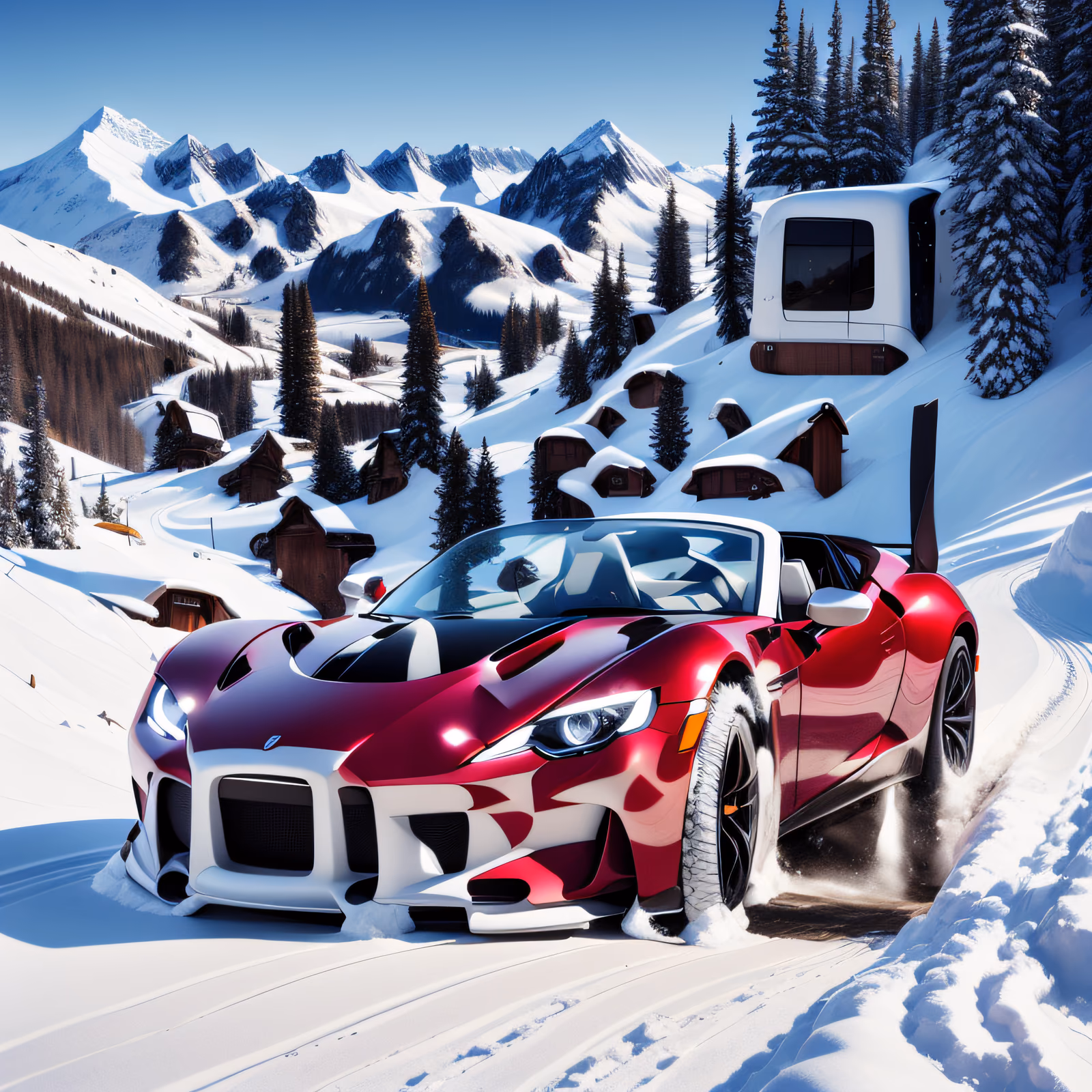 Красный спорткар на снежном курорте: QR-код для постеров — изображение 1