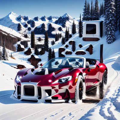 Red Sports Car Snow Resort QR Code for Posters