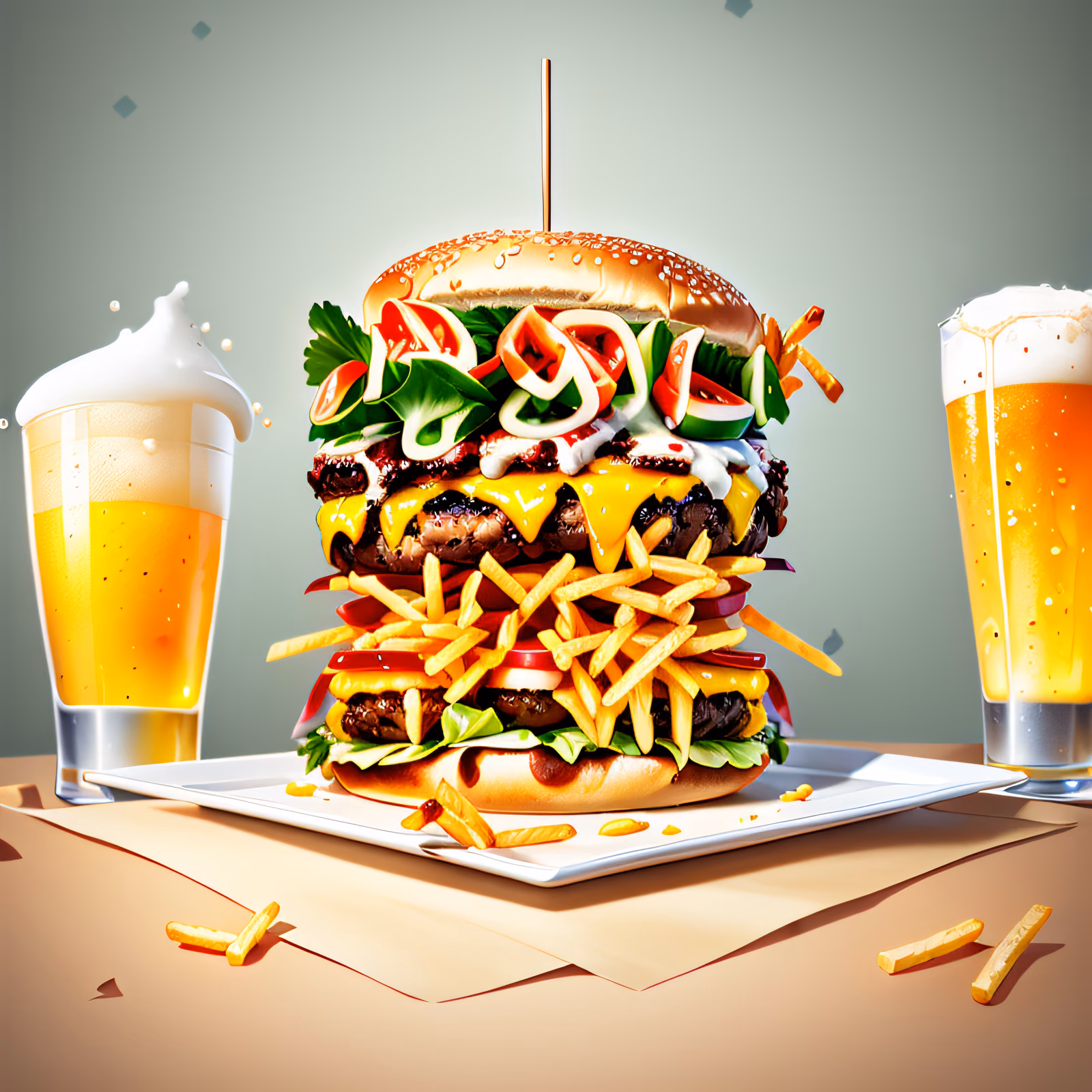 Burger Fries and Beer Illustration QR Code for Restaurant Menus — image 1