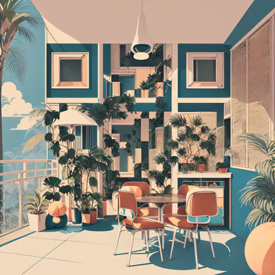 Retro Tropical Balcony Illustration QR Code Art — image 1
